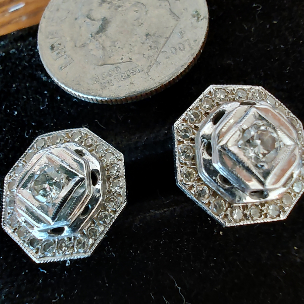 ART DECO WHITE GOLD AND DIAMOND EARRINGS - Picture 3 of 5